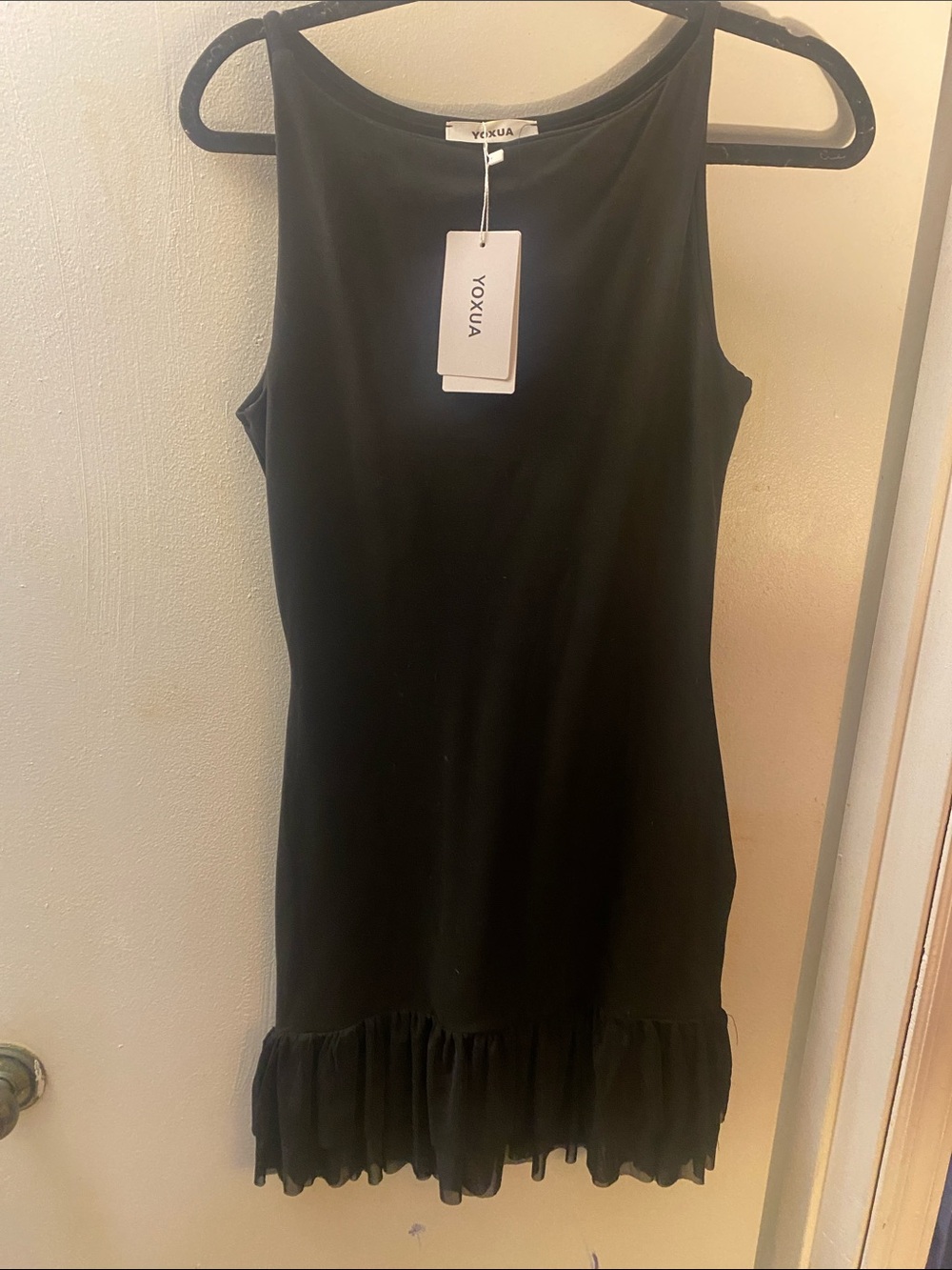 Black Sleeveless Mini Dress with Ruffle Hem